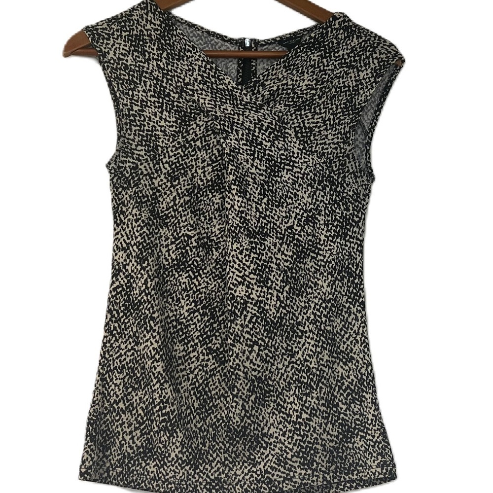 Ann Taylor Crepe Knit Black & Taupe Print Sleeveless Top size xs